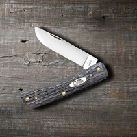 Case Cutlery Sod Buster Jr with a pocket worn Crandall Gray jig bone and a carbon steel (CV) Blade.