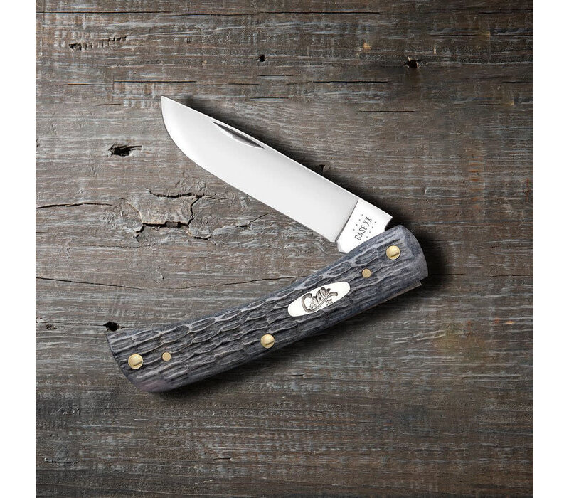 Case Cutlery Sod Buster Jr with a pocket worn Crandall Gray jig bone and a carbon steel (CV) Blade.