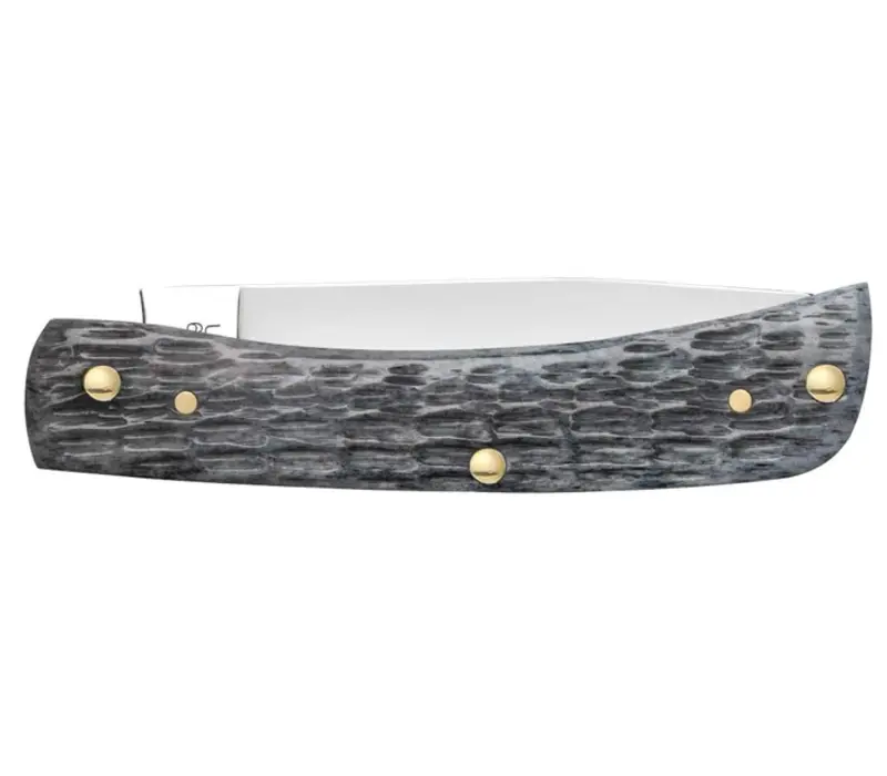 Case Cutlery Sod Buster Jr with a pocket worn Crandall Gray jig bone and a carbon steel (CV) Blade.