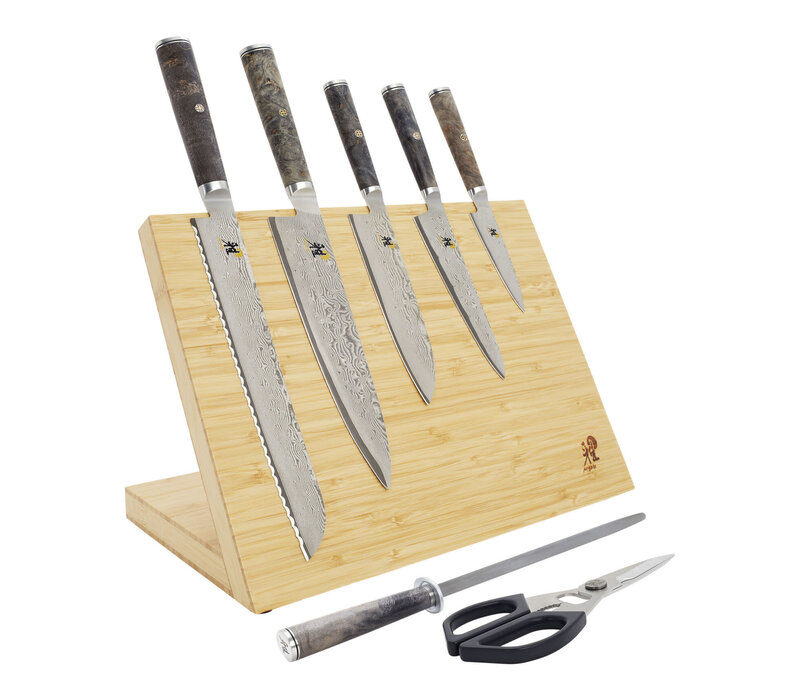 Zwilling Miyabi Black 8 pc Knife Block Set Damascus Bamboo Block