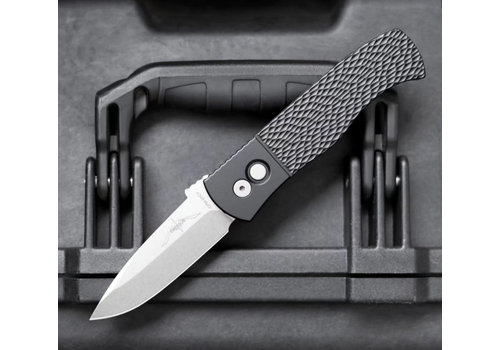 Pro-Tech Knives, LLC E7A05-20CV--Pro-Tech, CQC7 Auto Spearpoint Blade, Black Jigged Texture Handle 20CV