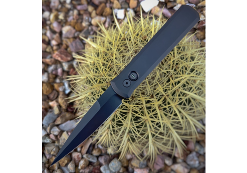 Pro-Tech Knives, LLC Pro-Tech, Godfather Operator, Black Hardware and Tritium Push Button 154CM