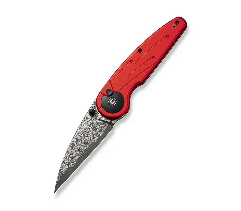 CIVIVI Starflare Button Lock, Red Aluminum, Damascus Steel
