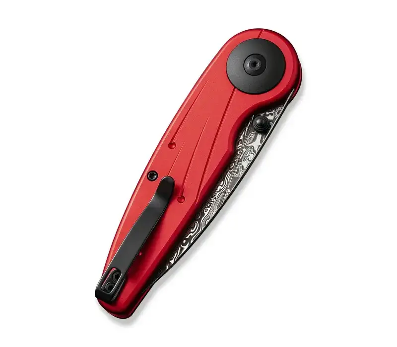 CIVIVI Starflare Button Lock, Red Aluminum, Damascus Steel