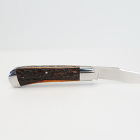 (CONSIGNMENT) 050624750--Halfmann, Single Blade w/ CPM 154 Amber Stag Handle and File Work