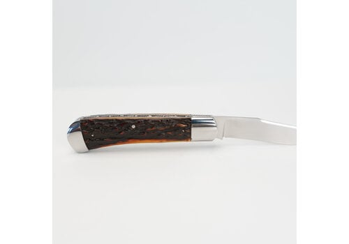 Wendell Halfmann (CONSIGNMENT) 050624750--Halfmann, Single Blade w/ CPM 154 Amber Stag Handle and File Work