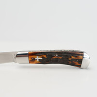 (CONSIGNMENT) 050624750--Halfmann, Single Blade w/ CPM 154 Amber Stag Handle and File Work