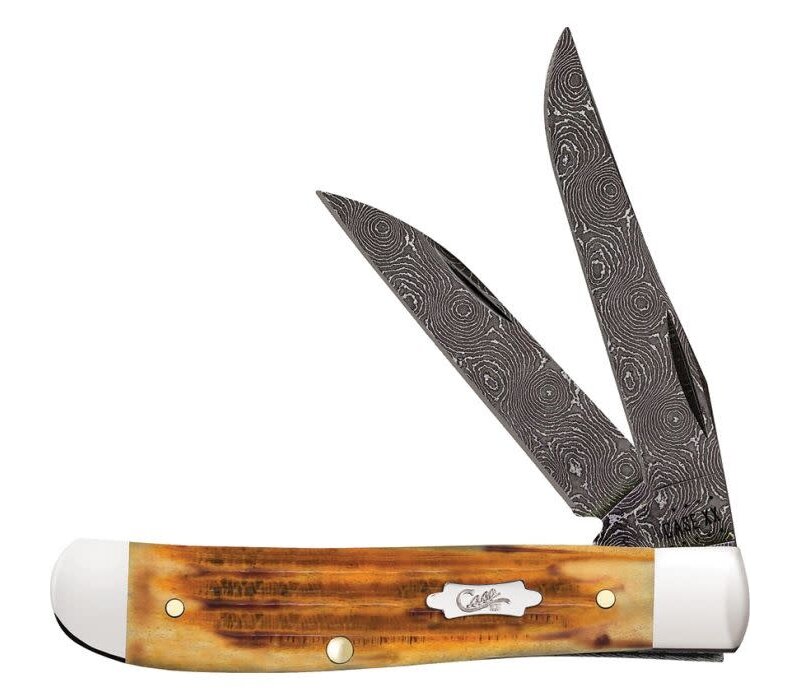 Case Cutlery Mini Wharncliffe Trapper, Damascus,  Burnt Goldenrod Stag