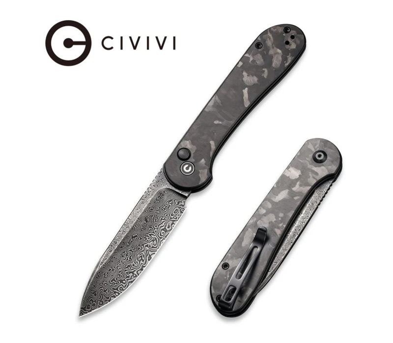 Civivi, Button Lock Elementum Carbon Fiber, Damascus