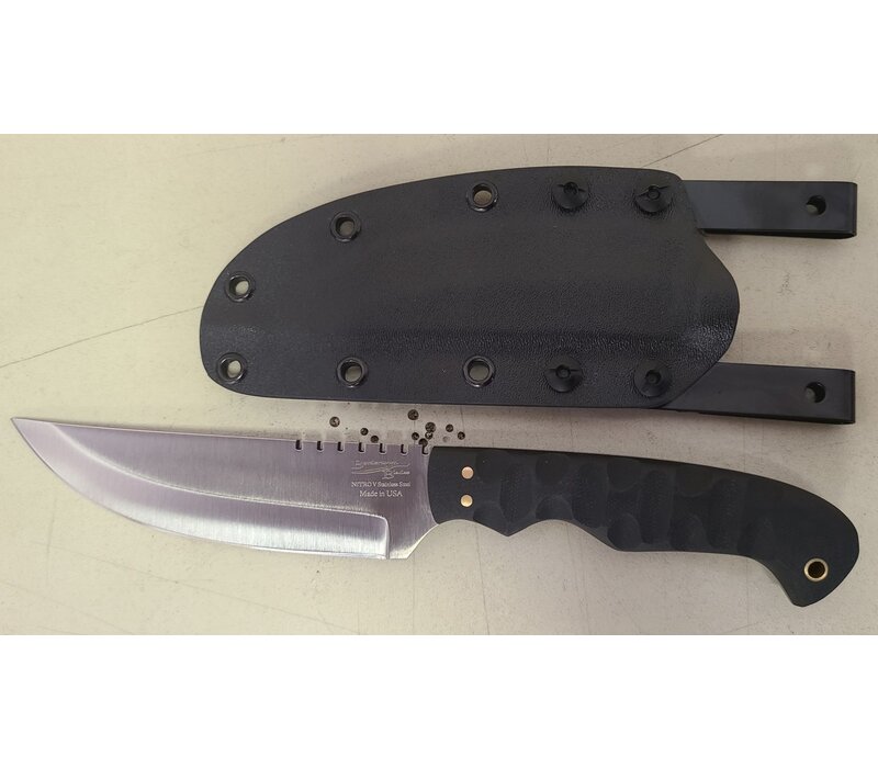 Bordertown Blades Camp Knife Fixed Blade, Black G10 Nitro V Steel