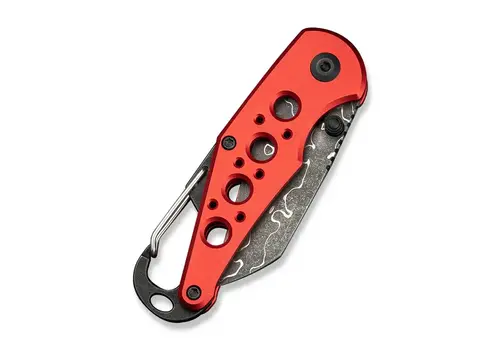 Civivi Civivi Pragma, Red Aluminum Handle with Carabiner & Bottle Opener, Damascus Steel
