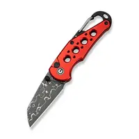 Civivi Pragma, Red Aluminum Handle with Carabiner & Bottle Opener, Damascus Steel