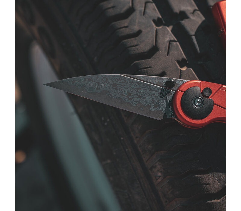 CIVIVI Starflare Button Lock, Red Aluminum, Damascus Steel