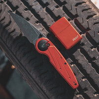 CIVIVI Starflare Button Lock, Red Aluminum, Damascus Steel