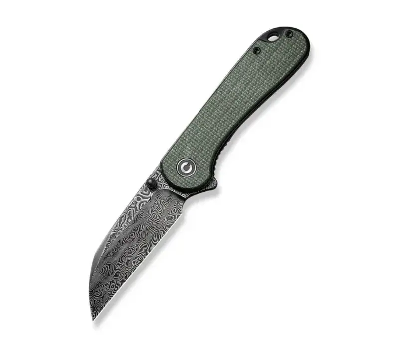 Civivi Elementum Green Canvas Micarta, Damascus Steel
