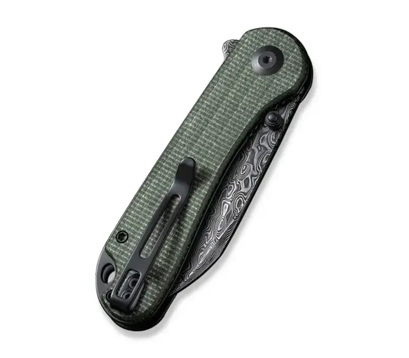 Civivi Elementum Green Canvas Micarta, Damascus Steel