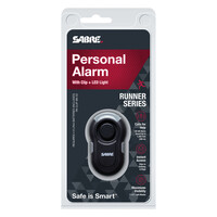 Sabre, Personal Alarm with Clip & LED Light, Black