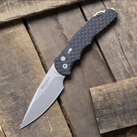 Pro-Tech, Tactical Response 4, Saber Grind Auto, Secondary Safety, Glass Breaker, feather texture, stonewash MAGNACUT steel
