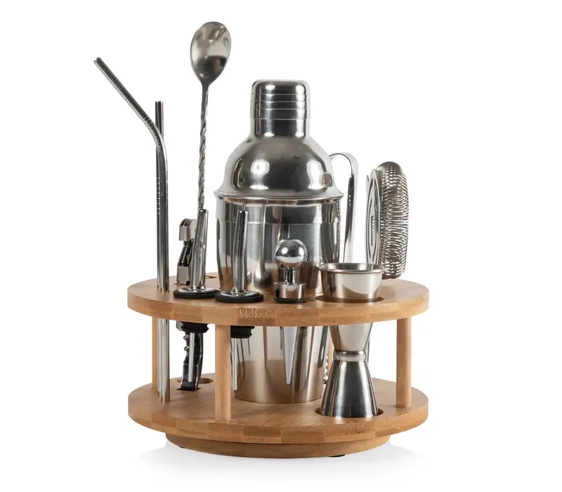 Picnic Time, Lazy Susan Bar Tool Set (Bamboo & Stainless Steel)