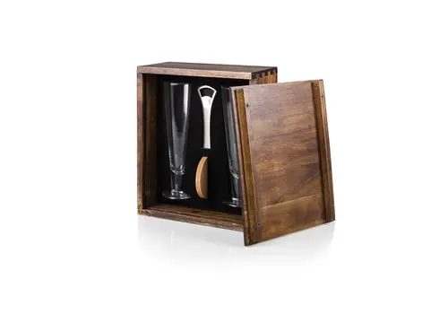Picnic Time Picnic Time, Legacy, Pilsner Beer Glass Gift Set, Acacia Wood