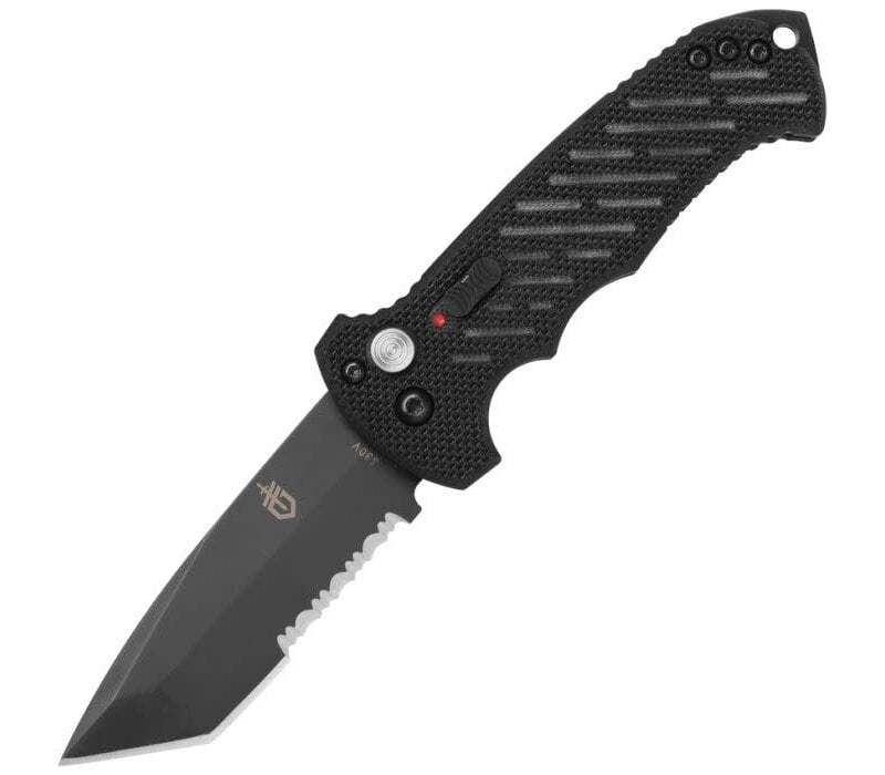 Gerber Auto 06 Button Lock Tanto, Serrated CPM S30V, Black G10
