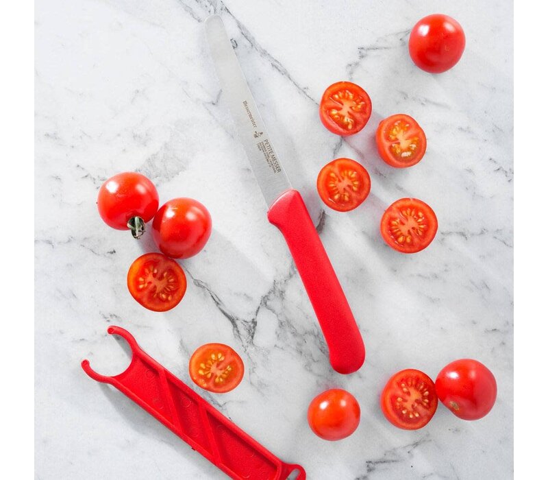 Messermeister, Petite Messer 4.5" Tomato Knife with Sheath, Red