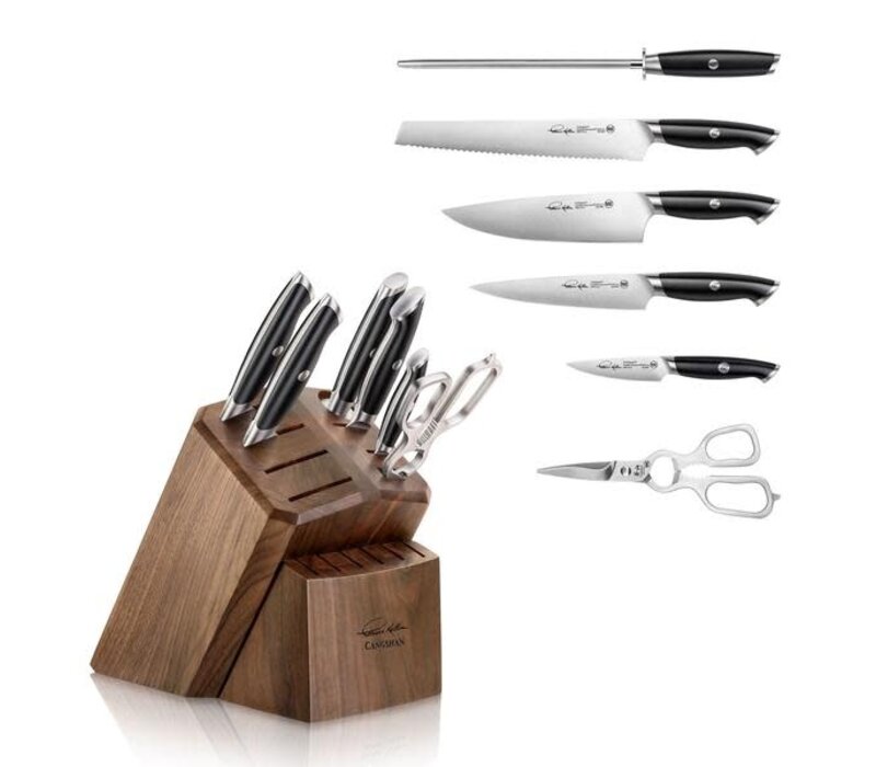 Cangshan Thomas Keller 7pc Block Set Black Handles, Walnut Block