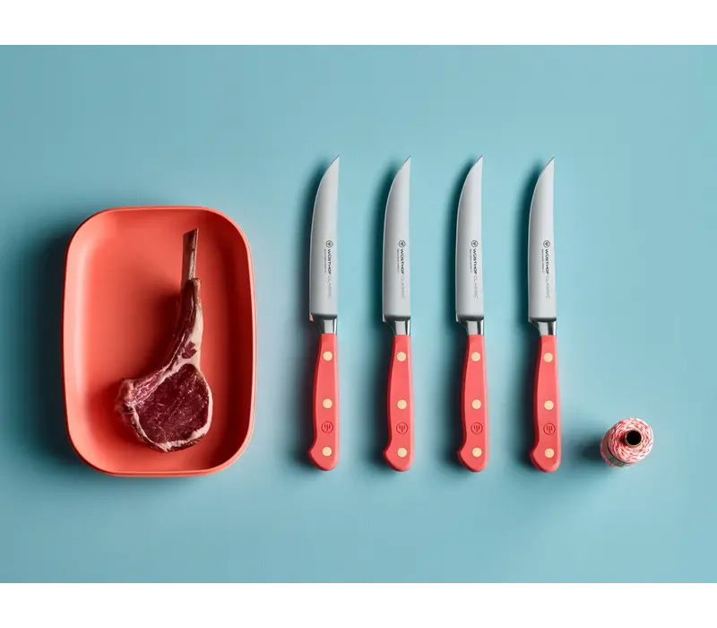 Wusthof Classic 4 Piece Steak Knife Set, Coral Peach