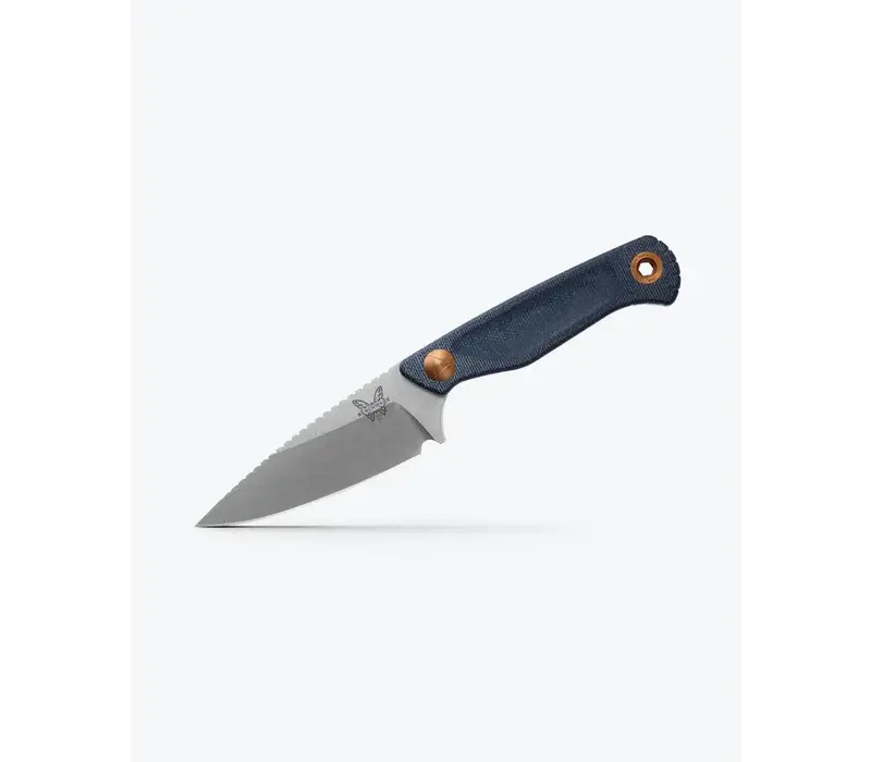 Benchmade Dacian, Satin Magnacut, Denim Micarta, Leather Sheath