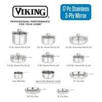Viking 3-Ply  Stainless 17pc Cookware set