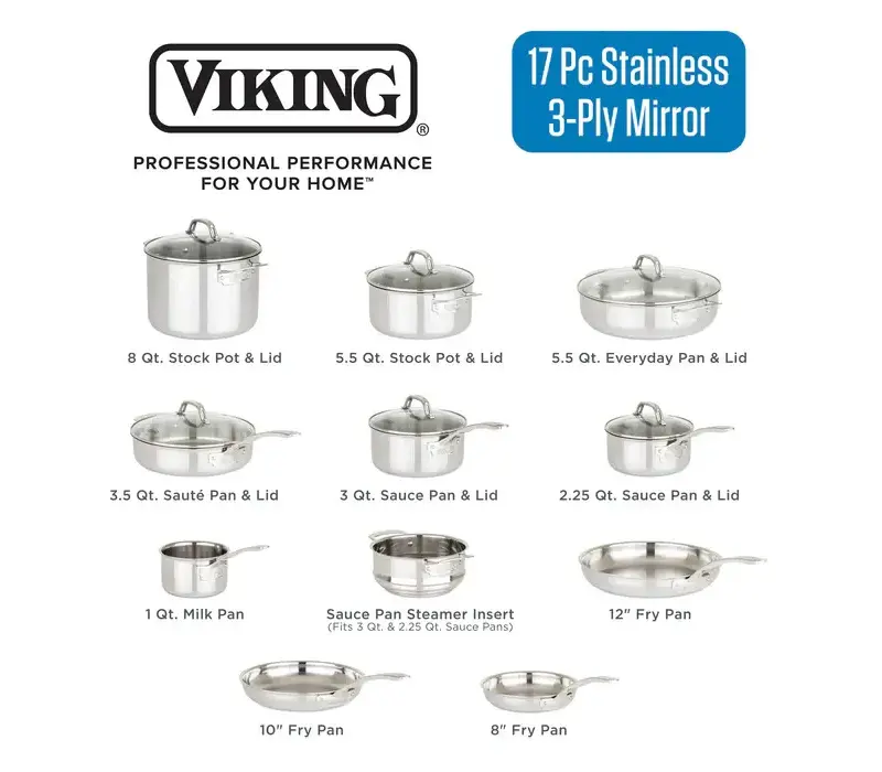 Viking 3-Ply  Stainless 17pc Cookware set