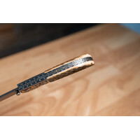 Johnny Stout - Front Pocket Folder, Feather Damascus, Fluted Mammoth Ivory, Engraved by Shane Carter