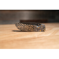 Johnny Stout - Front Pocket Folder, Feather Damascus, Fluted Mammoth Ivory, Engraved by Shane Carter