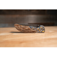 Johnny Stout - Compadre Folder, Turkish Twist Damascus, Mammoth Ivory, Hand engraved by Dale Bass