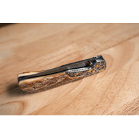 Johnny Stout - Compadre Folder, Turkish Twist Damascus, Mammoth Ivory, Hand engraved by Dale Bass