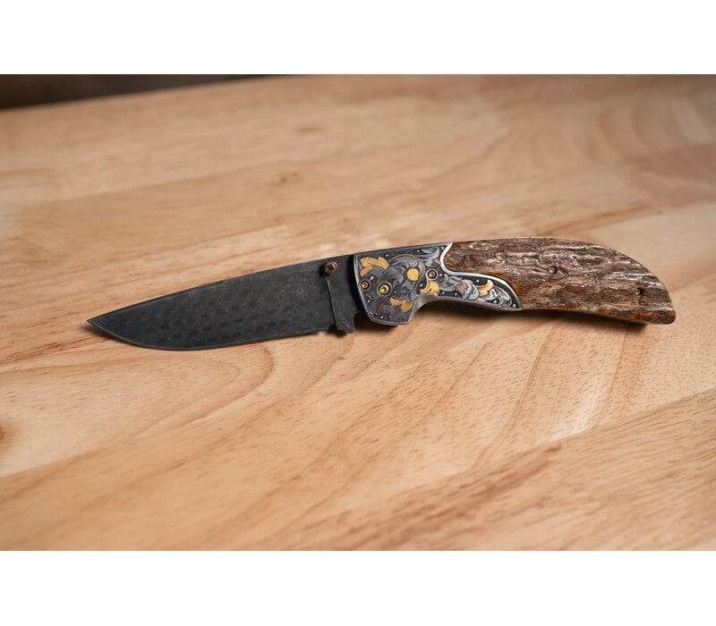 Johnny Stout - Compadre Folder, Turkish Twist Damascus, Mammoth Ivory, Hand engraved by Dale Bass
