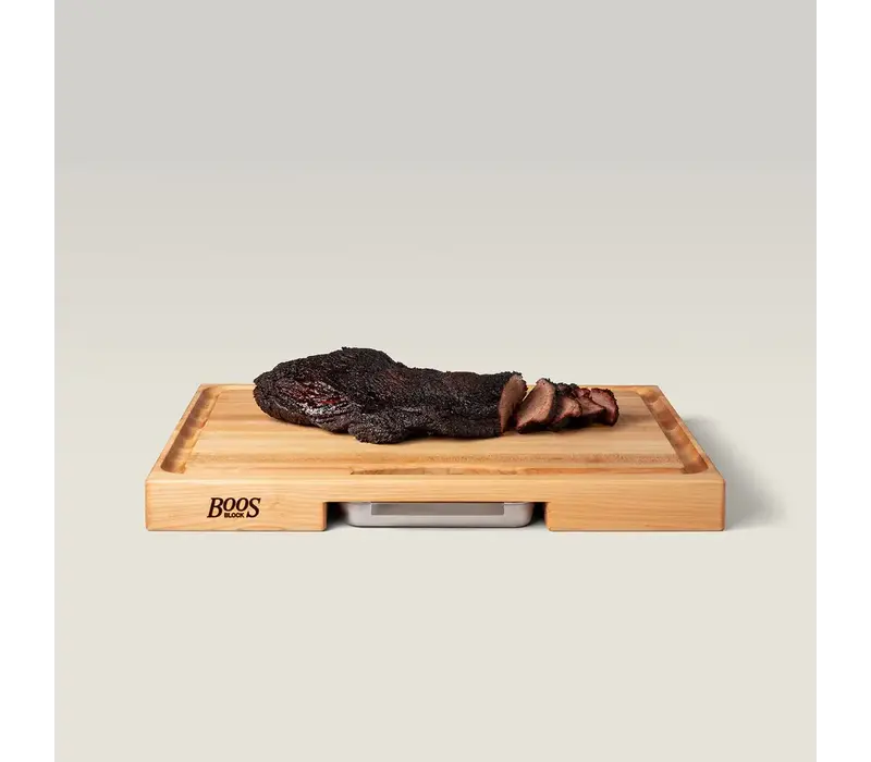 John Boos, Maple Prep Master Cutting Board With Juice Groove & Stainless Pan 24"x18"2-1/4"