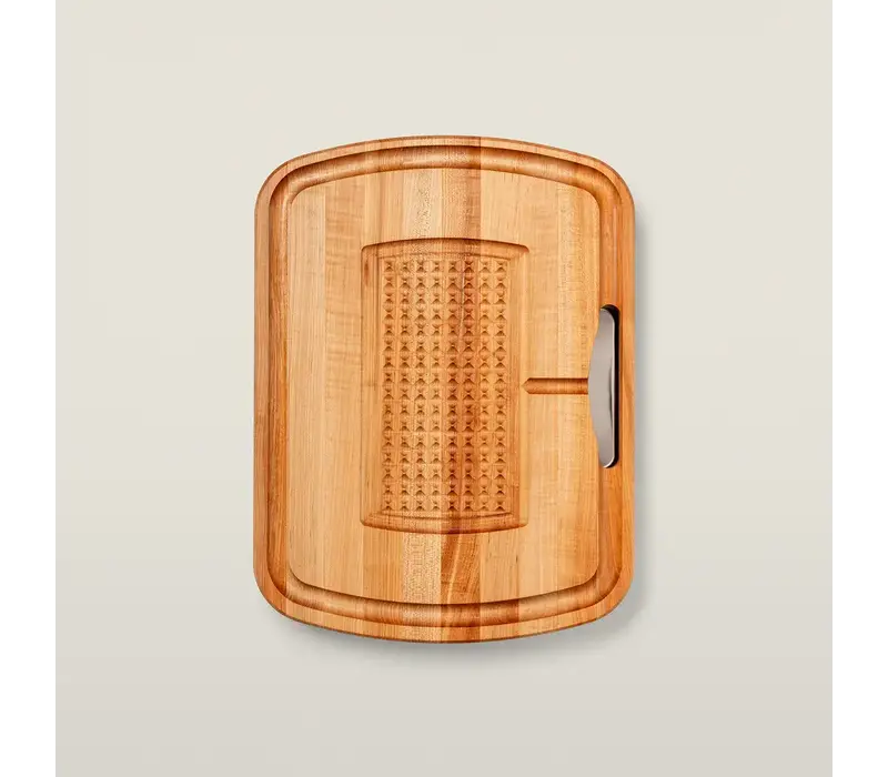 John Boos, Maple Ultimate Carving Board with Sloped Juice Groove, Stabilizing Design, Stainless Steel Pan