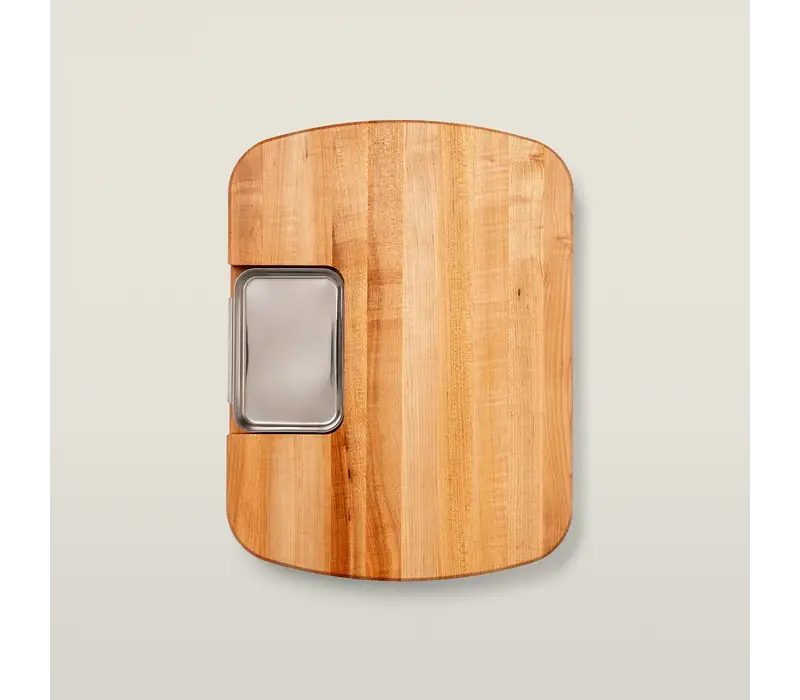 John Boos, Maple Ultimate Carving Board with Sloped Juice Groove, Stabilizing Design, Stainless Steel Pan