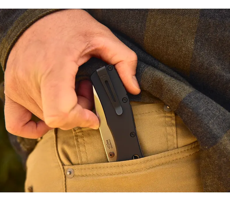 Buck Range Elite with a black and aluminum handle and a CPM Magnacut blade