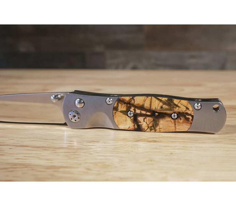 MI01--SantaFeWorks, Buttonlock Titanium Frame VG-10 Blade Mammoth Tusk