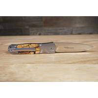 MI01--SantaFeWorks, Buttonlock Titanium Frame VG-10 Blade Mammoth Tusk