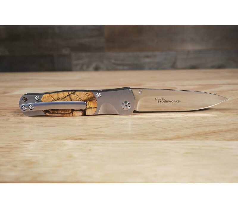 MI01--SantaFeWorks, Buttonlock Titanium Frame VG-10 Blade Mammoth Tusk