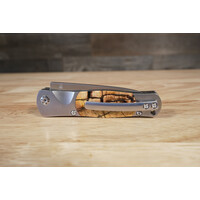 MI01--SantaFeWorks, Buttonlock Titanium Frame VG-10 Blade Mammoth Tusk