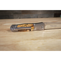 MI01--SantaFeWorks, Buttonlock Titanium Frame VG-10 Blade Mammoth Tusk