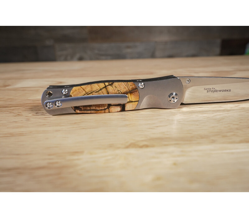 MI01--SantaFeWorks, Buttonlock Titanium Frame VG-10 Blade Mammoth Tusk