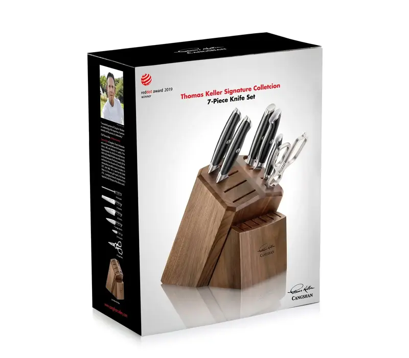 Cangshan Thomas Keller 7pc Block Set Black Handles, Walnut Block
