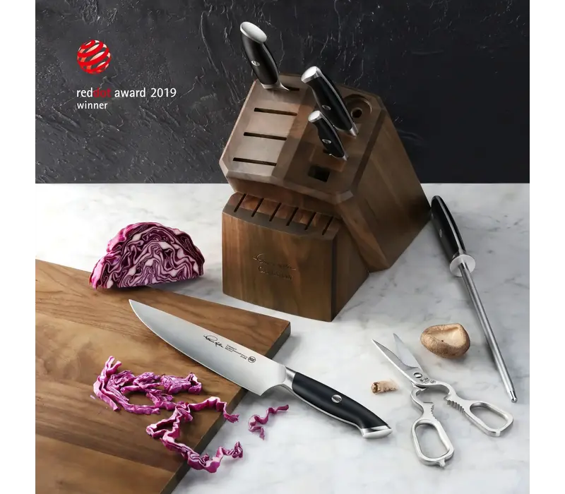 Cangshan Thomas Keller 7pc Block Set Black Handles, Walnut Block