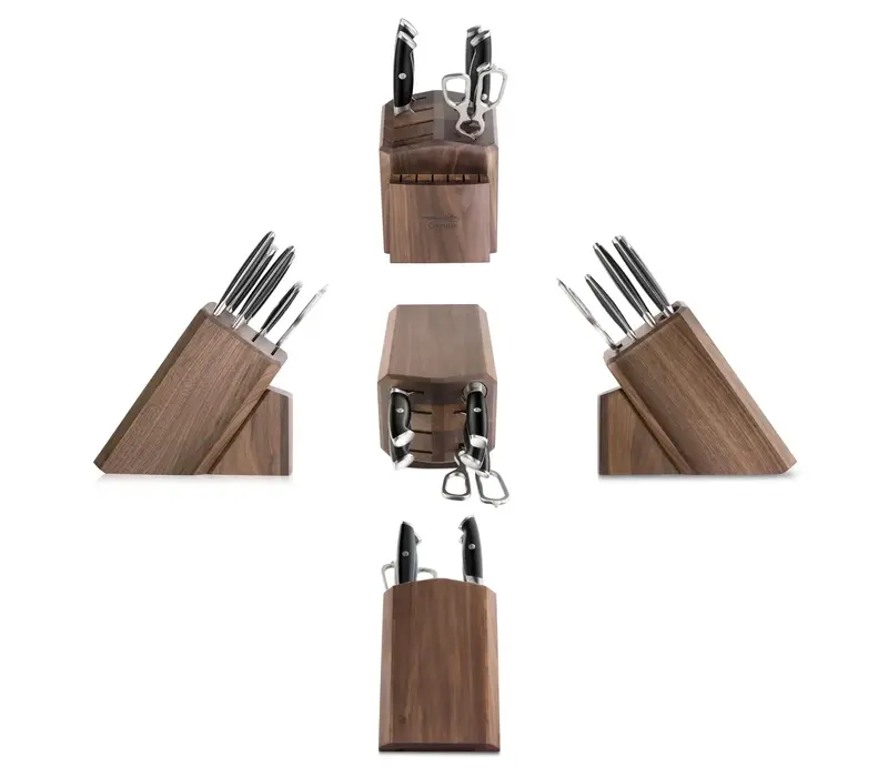 Cangshan Thomas Keller 7pc Block Set Black Handles, Walnut Block