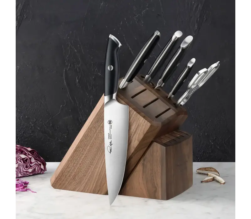 Cangshan Thomas Keller 7pc Block Set Black Handles, Walnut Block